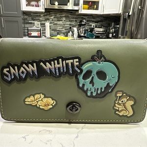 Disney X Coach A Dark Fairytale Dinky patches crossbody green bag. Snow White.